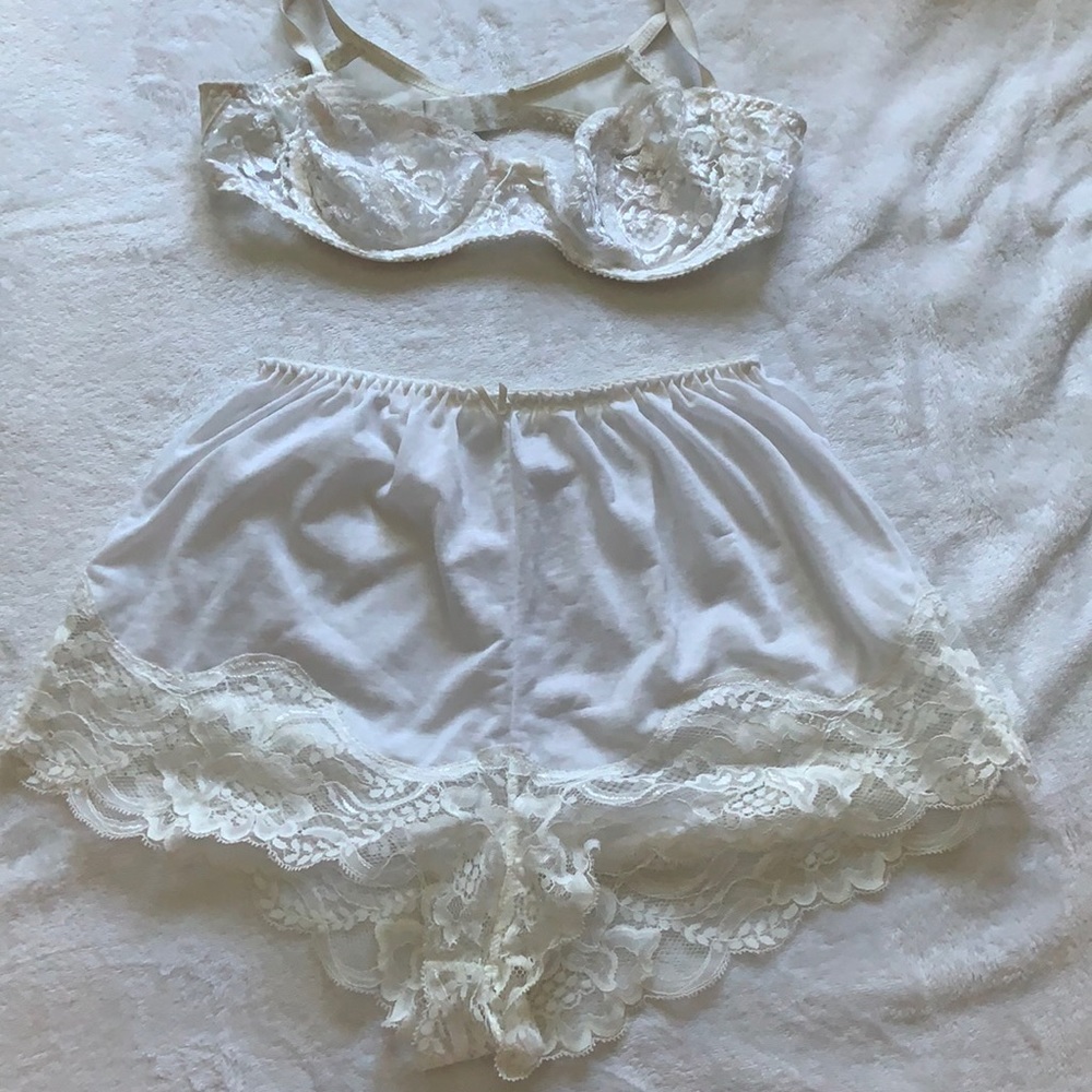 White Lace bra and slip shorts set